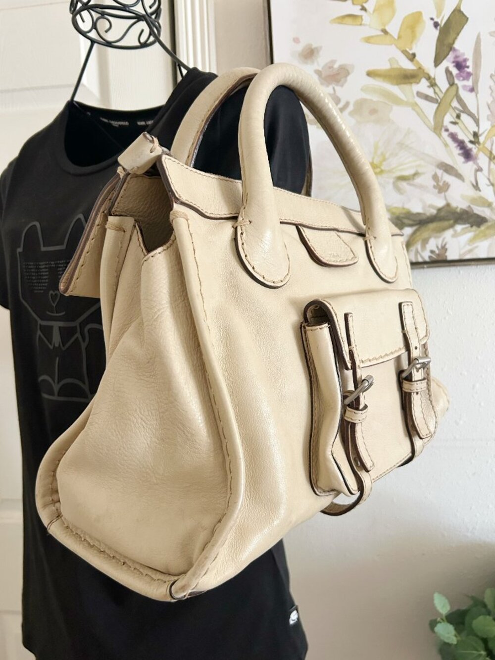 Chloe Cream Leather Satchel Handbag - Picture 2 of 9